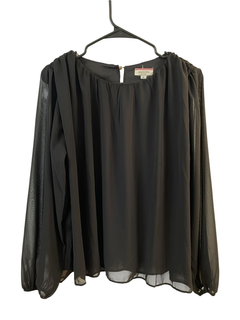 Andrée by Unit Black Sheer Sleeve Blouse Office Siren Career Chic Medium